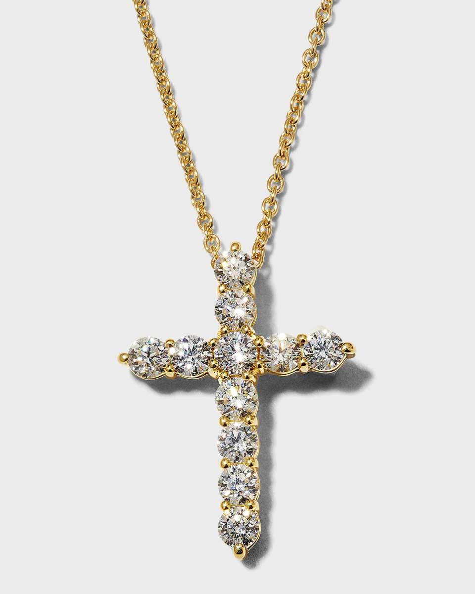 18K Yellow Gold Diamond Cross Pendant Necklace, 1.77tcw